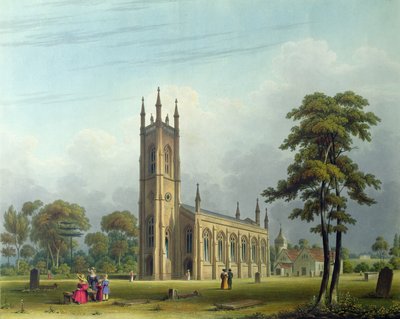 Vista sud-ovest della chiesa di San Nicola, Lower Tooting da Thomas Witlam Atkinson